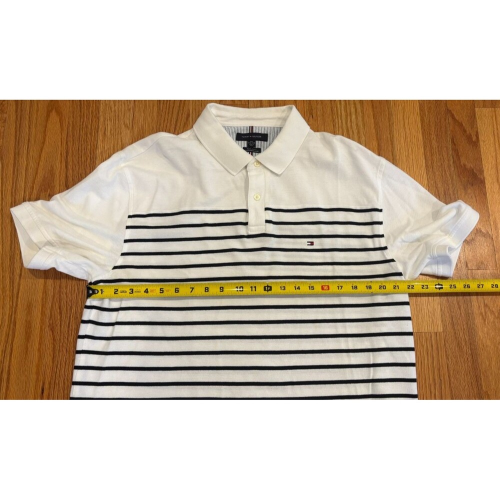 Tommy Hilfiger Shirt Men's 2XL Blue Striped Golf Polo Rugby Short Sleeve Logo - Picture 8 of 10